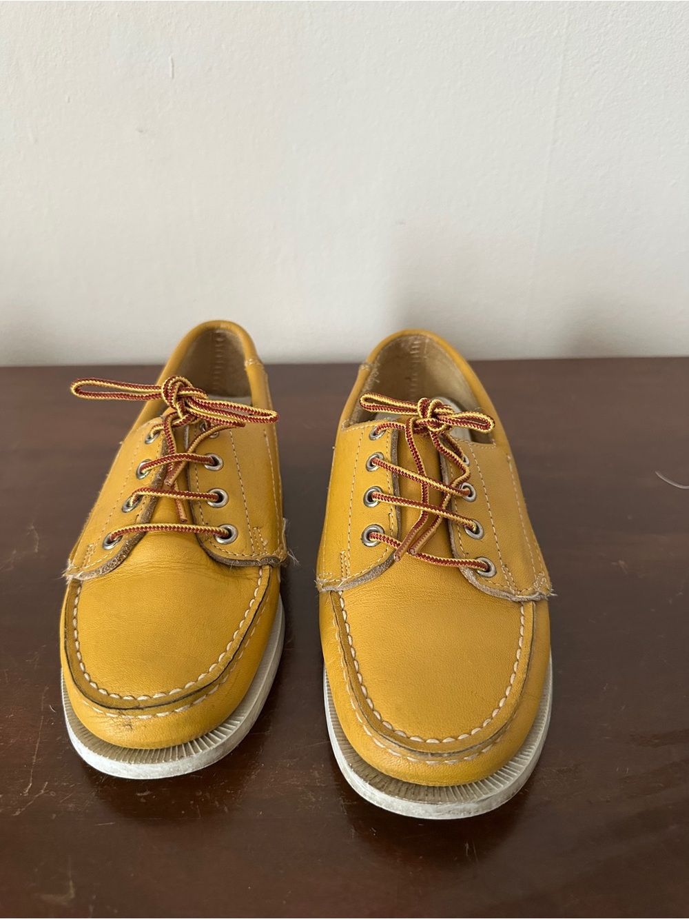 Women’s Vintage Eastland Yellow Leather Boat Shoes Deadstock Freeport Maine - Picture 2 of 10